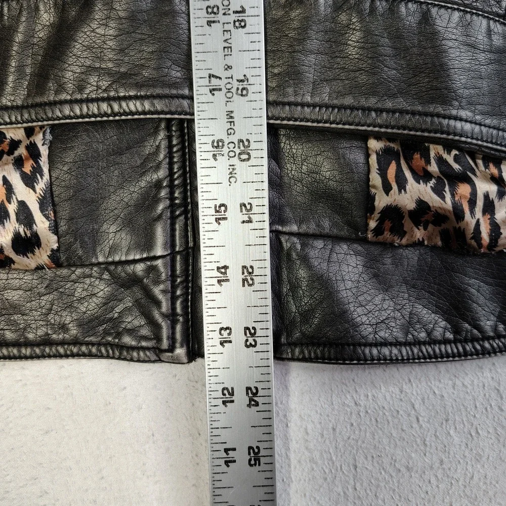 Cruel Womens Faux Leather Biker Jacket Metallic Black Leopard Lining XL - Picture 7 of 15